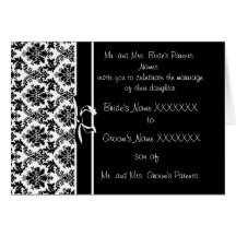 Invitation de mariage damassé - - noir et blanc carte