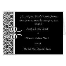Invitation de mariage damassé - - noir et blanc carte de vœux