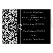 Invitation de mariage damassé - - noir et blanc cartes de vœux