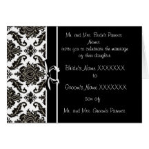 Invitation de mariage damassé - - noir et blanc carte