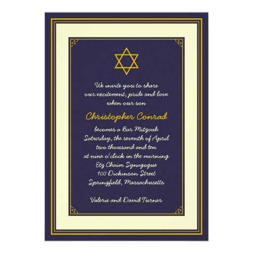 Invitation de Mitzvah de barre de marine et d'or