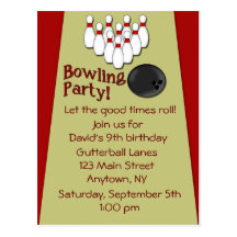 Invitation de partie de bowling cartes postales