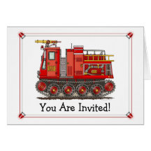 Invitation de partie de camion de pompiers de voie carte de vœux