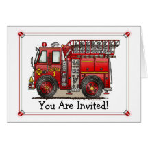 Invitation de partie de camion de pompiers d'échel carte de vœux