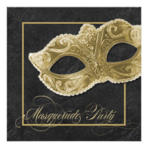 Invitation de partie de mascarade - noir et or