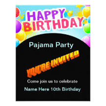 Invitation de partie de pyjama de joyeux anniversa