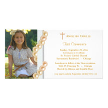 Invitation de photo de communion de perles de dama photocartes personnalisées
