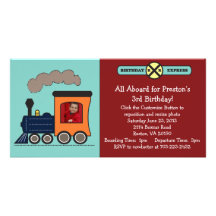 Invitation de photo de train d'anniversaire - roug photocarte