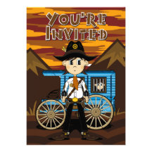 Invitation de shérif de cowboy et de chariot de pr