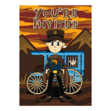 Invitation de shérif de cowboy et de chariot de pr