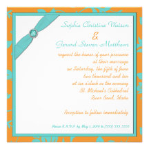Invitation décorée d'un monogramme carrée d'Aqua e