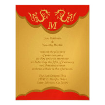 Invitation décorée d'un monogramme de deux dragons