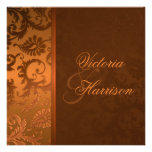 Invitation d'en cuivre et de Brown mariage damassé