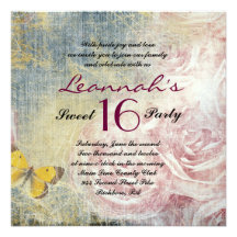Invitation du bonbon 16 à ROSES et à PAPILLONS de 