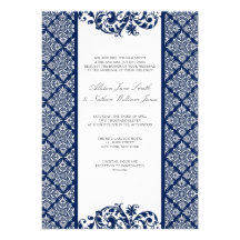 Invitation élégante de mariage damassé de bleu mar