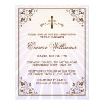 Invitation fleurie pourpre élégante de baptême de 