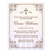 Invitation fleurie pourpre élégante de baptême de 