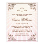 Invitation fleurie rose élégante de baptême de cad