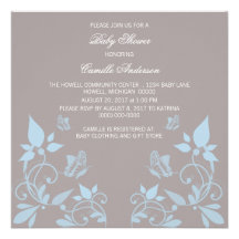 Invitation floral de baby shower de papillon bleu