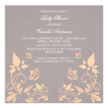 Invitation floral de baby shower de papillon de pê