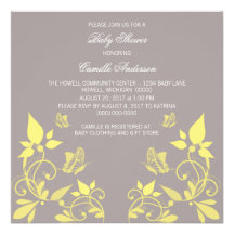 Invitation floral de baby shower de papillon jaune