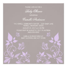 Invitation floral de baby shower de papillon lilas