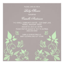 Invitation floral de baby shower de papillon vert