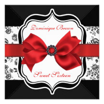 Invitation floral de damassé avec l'arc rouge