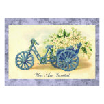 Invitation florale bleue vintage de tricycle