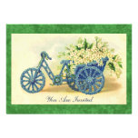 Invitation florale bleue vintage de tricycle