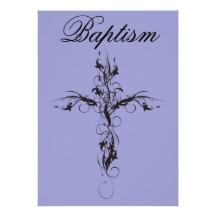 invitation florale de croix de baptême