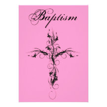 invitation florale de croix de baptême