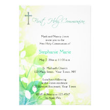 Invitation florale et religieuse verte bleue et en