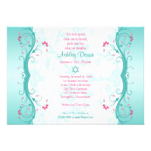Invitation florale rose de bat mitzvah de turquois
