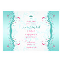 Invitation florale rose de confirmation de turquoi