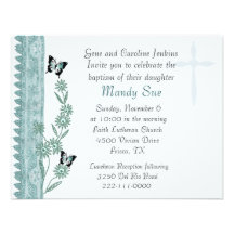 Invitation florale turquoise de baptême
