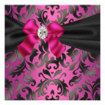 Invitation fuchsia de partie de damassé de noir de
