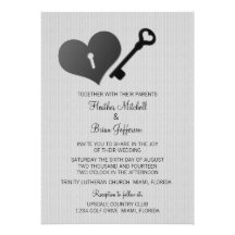 Invitation gris de serrure de coeur et de mariage 