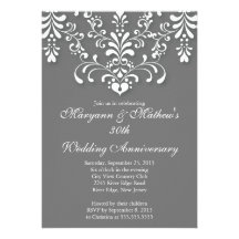 Invitation grise d'anniversaire de mariage de dama