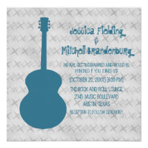 Invitation grunge de mariage de guitare bleue