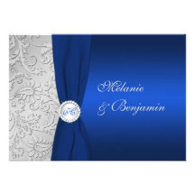 Invitation IMPRIMÉ de mariage damassé d'argent de 