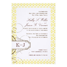 Invitation jaune de mariage damassé