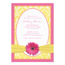 Invitation jaune rose de baby shower de marguerite