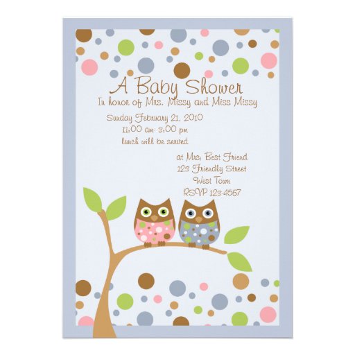 Invitation jumelle de baby shower de hibou