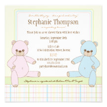 Invitation jumelle de baby shower de nounours de f