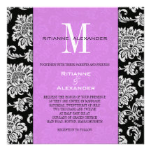 Invitation mauve-clair de monogramme de damassé no