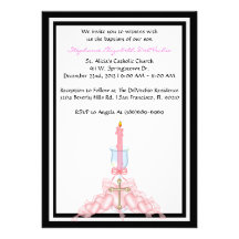 Invitation MIGNON rose de communion/baptême
