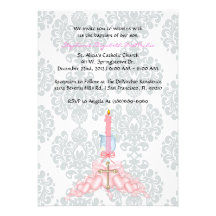 Invitation MIGNON rose de communion/baptême