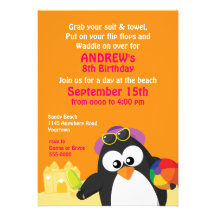 Invitation mignonne d'anniversaire de plage de Pen