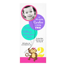Invitation mignonne de ballon de singe de fille